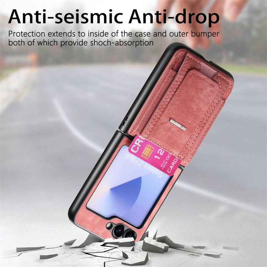 For Samsung Galaxy Z Flip5 5G Retro Leather Fold Stand Elastic Card Bag Phone Case(Pink)
