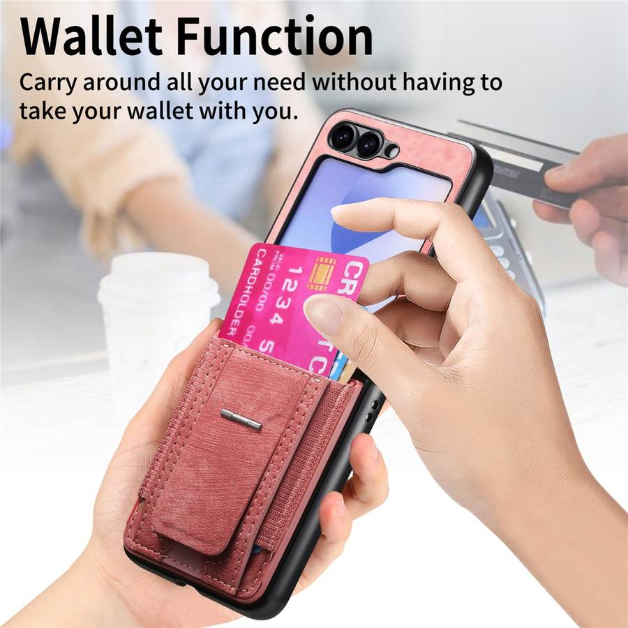 For Samsung Galaxy Z Flip5 5G Retro Leather Fold Stand Elastic Card Bag Phone Case(Pink)