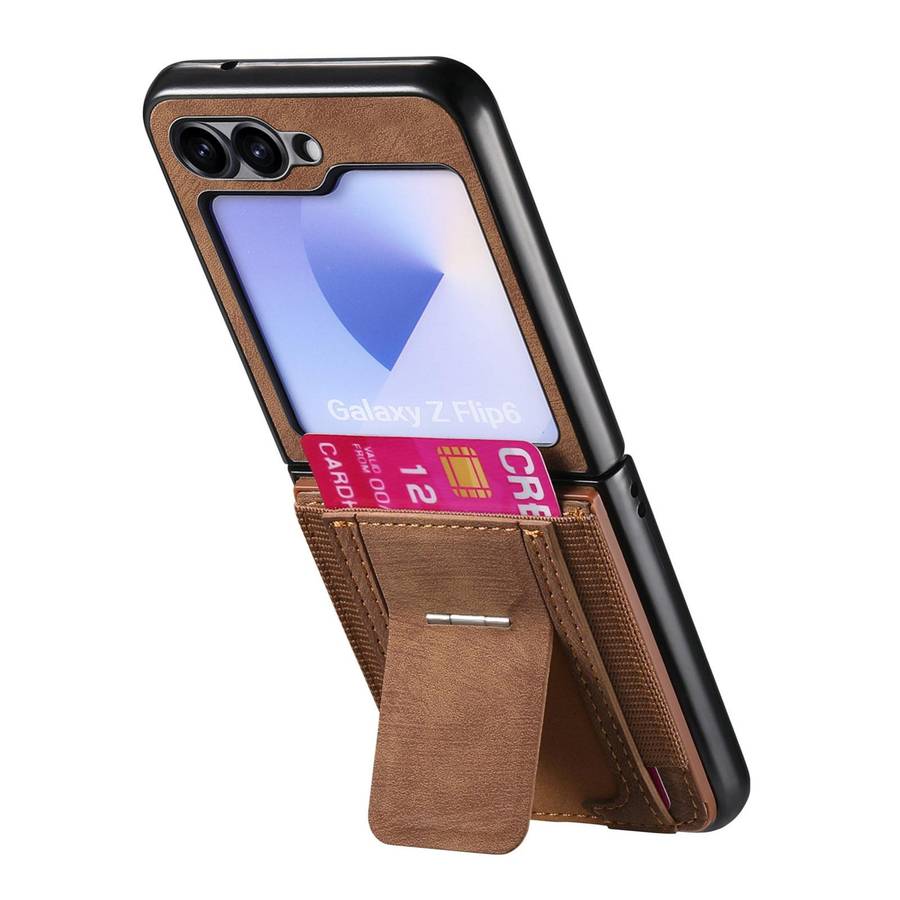 For Samsung Galaxy Z Flip6 / Flip7 FE Retro Leather Fold Stand Elastic Card Bag Phone Case(Brown)