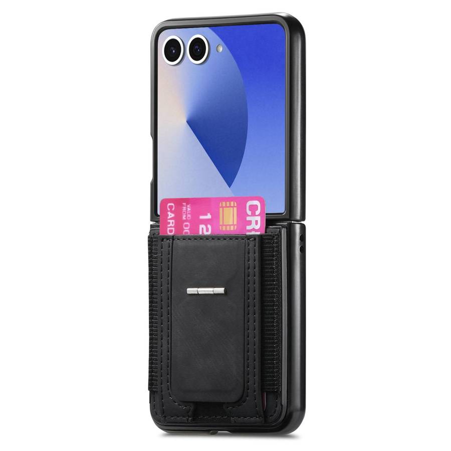 For Samsung Galaxy Z Flip7 5G Retro Leather Fold Stand Elastic Card Bag Phone Case(Black)