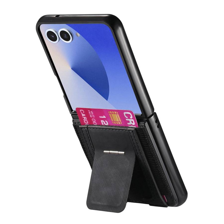 For Samsung Galaxy Z Flip7 5G Retro Leather Fold Stand Elastic Card Bag Phone Case(Black)