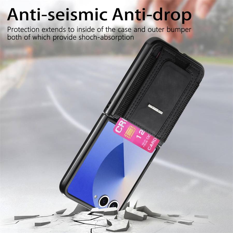 For Samsung Galaxy Z Flip7 5G Retro Leather Fold Stand Elastic Card Bag Phone Case(Black)