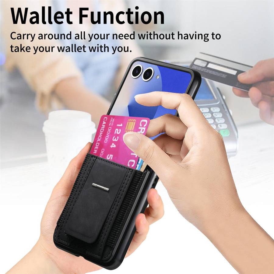 For Samsung Galaxy Z Flip7 5G Retro Leather Fold Stand Elastic Card Bag Phone Case(Black)