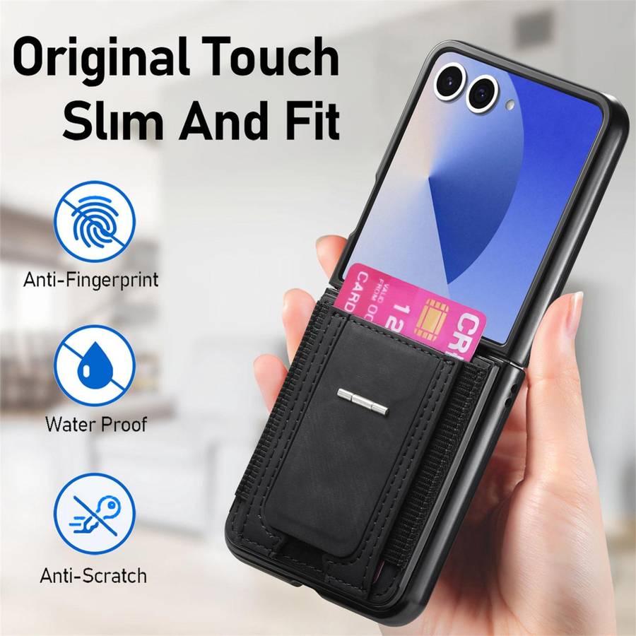 For Samsung Galaxy Z Flip7 5G Retro Leather Fold Stand Elastic Card Bag Phone Case(Black)