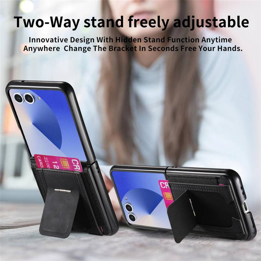 For Samsung Galaxy Z Flip7 5G Retro Leather Fold Stand Elastic Card Bag Phone Case(Black)