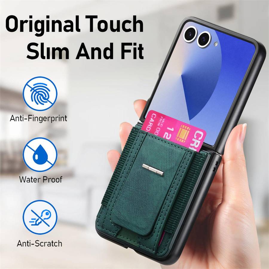 For Samsung Galaxy Z Flip7 5G Retro Leather Fold Stand Elastic Card Bag Phone Case(Green)