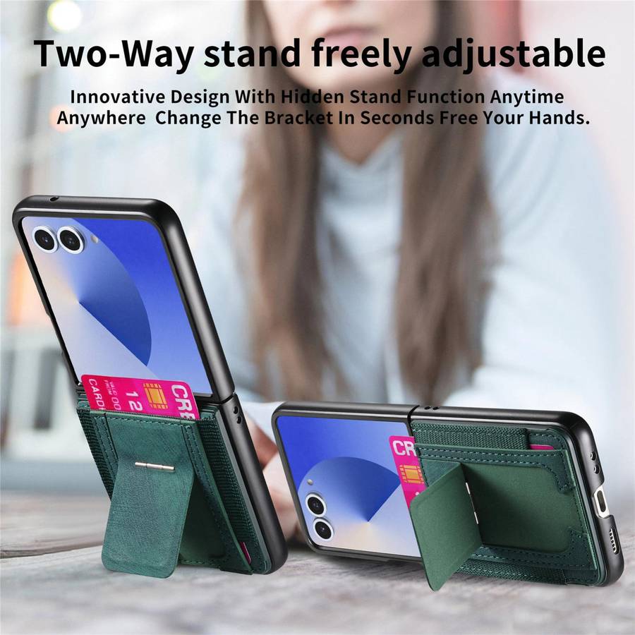 For Samsung Galaxy Z Flip7 5G Retro Leather Fold Stand Elastic Card Bag Phone Case(Green)