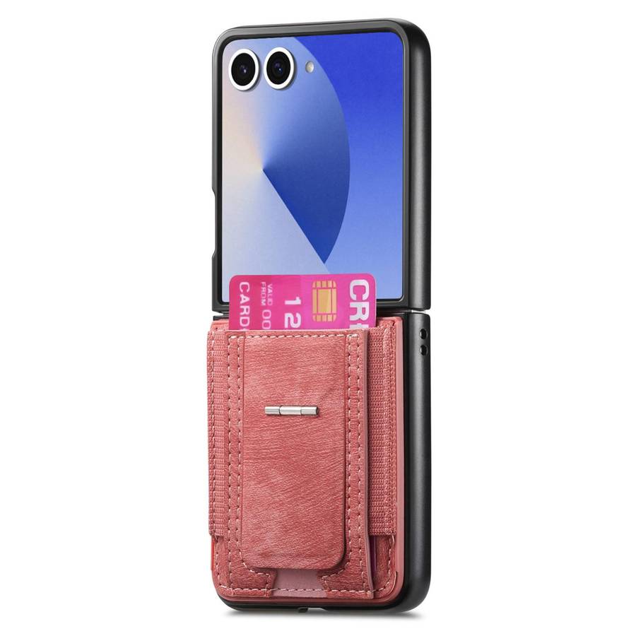 For Samsung Galaxy Z Flip7 5G Retro Leather Fold Stand Elastic Card Bag Phone Case(Pink)