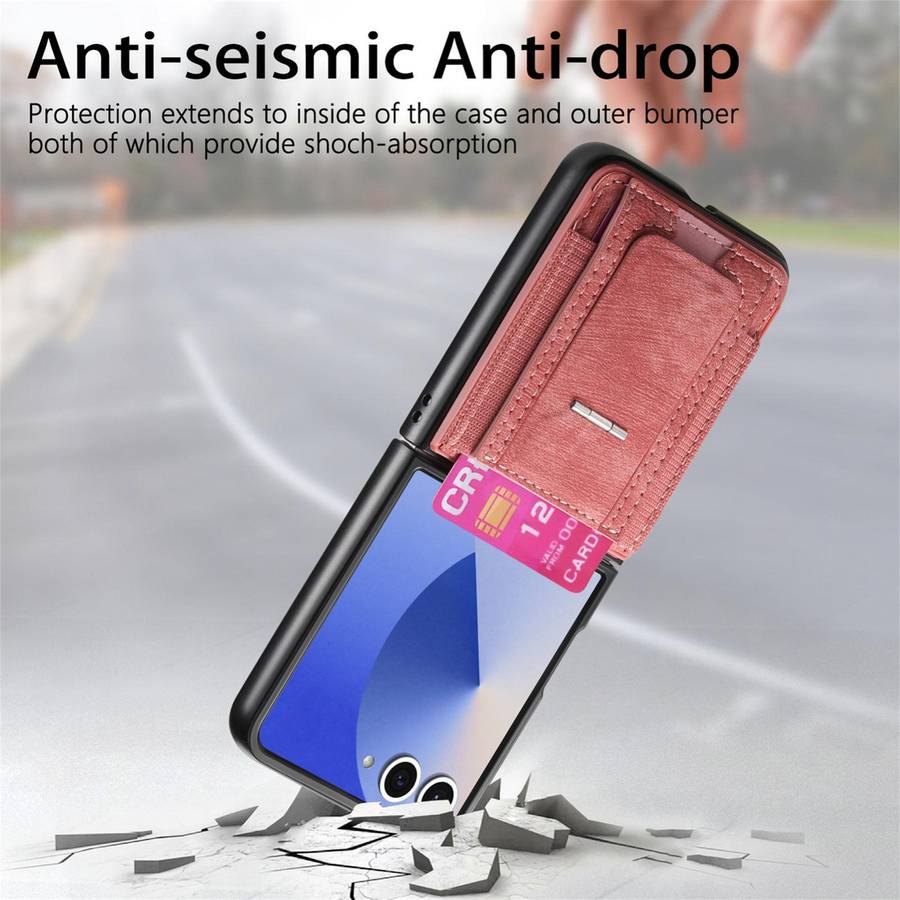 For Samsung Galaxy Z Flip7 5G Retro Leather Fold Stand Elastic Card Bag Phone Case(Pink)