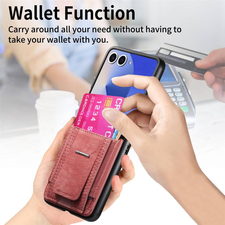 For Samsung Galaxy Z Flip7 5G Retro Leather Fold Stand Elastic Card Bag Phone Case(Pink)