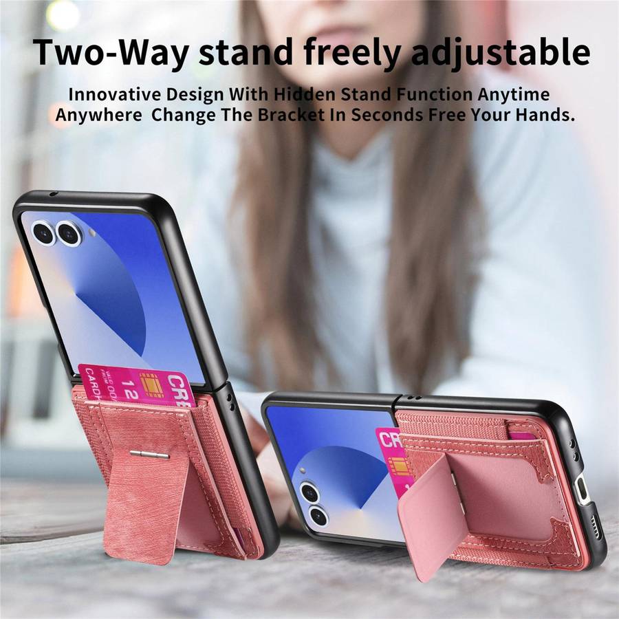 For Samsung Galaxy Z Flip7 5G Retro Leather Fold Stand Elastic Card Bag Phone Case(Pink)