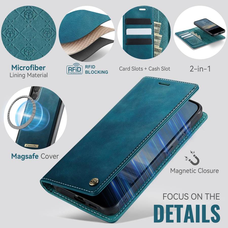For Samsung Galaxy S23 5G CaseMe C49 Magnetic RFID Blocking Detachable Wallet Leather ... (Green)