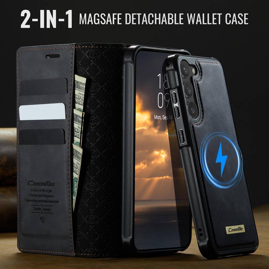 For Samsung Galaxy S23+ 5G CaseMe C49 Magnetic RFID Blocking Detachable Wallet Leather ... (Black)