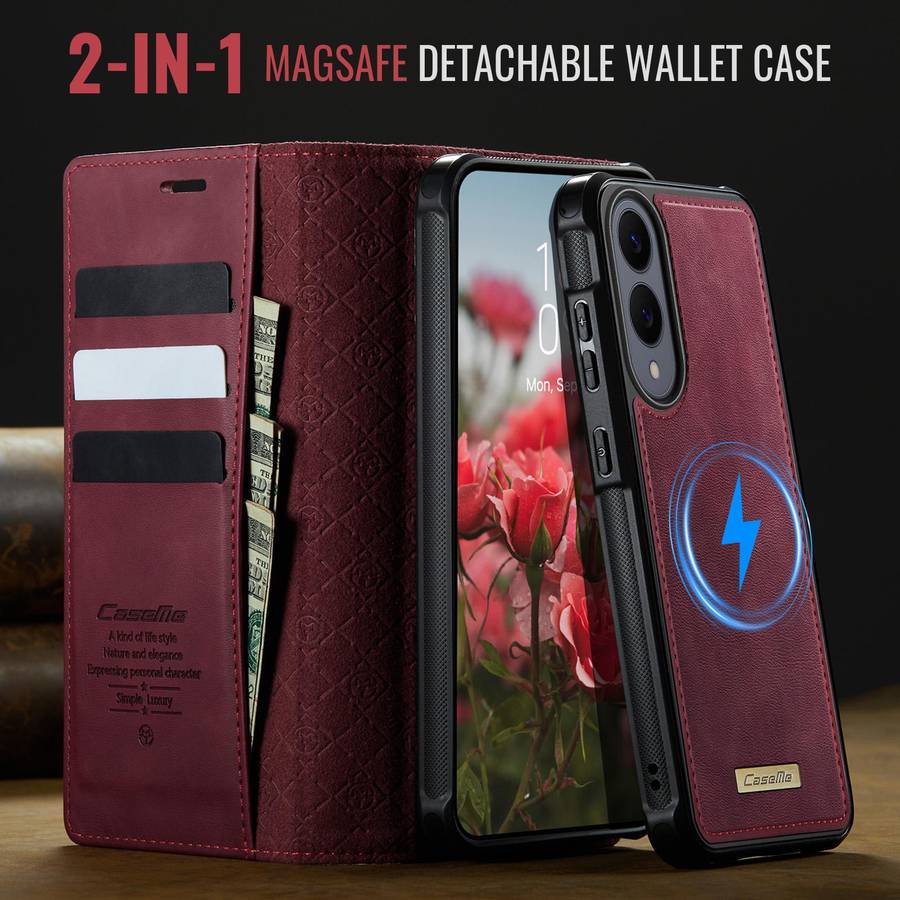 For Samsung Galaxy S25 Edge 5G CaseMe C49 Magnetic RFID Blocking Detachable Wallet Leath ... (Red)