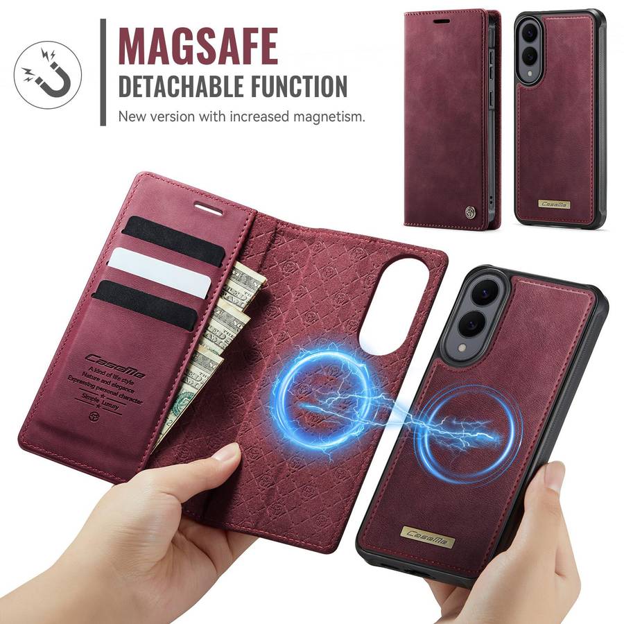 For Samsung Galaxy S25 Edge 5G CaseMe C49 Magnetic RFID Blocking Detachable Wallet Leath ... (Red)