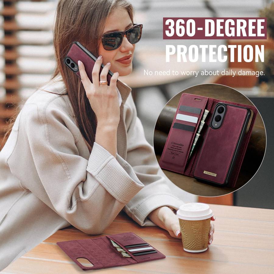 For Samsung Galaxy S25 Edge 5G CaseMe C49 Magnetic RFID Blocking Detachable Wallet Leath ... (Red)