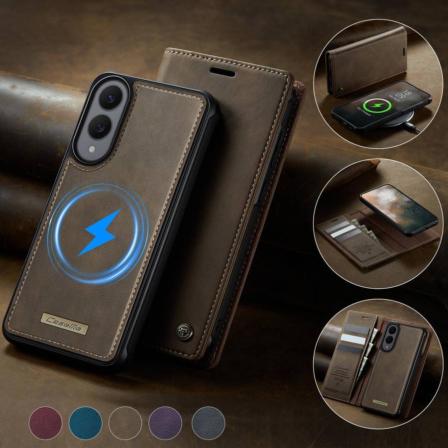 For Samsung Galaxy S25 Edge 5G CaseMe C49 Magnetic RFID Blocking Detachable Wallet Le ... (Coffee)