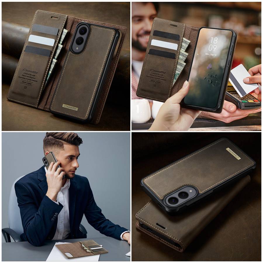For Samsung Galaxy S25 Edge 5G CaseMe C49 Magnetic RFID Blocking Detachable Wallet Le ... (Coffee)