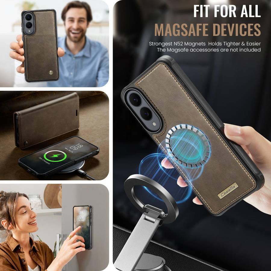 For Samsung Galaxy S25 Edge 5G CaseMe C49 Magnetic RFID Blocking Detachable Wallet Le ... (Coffee)