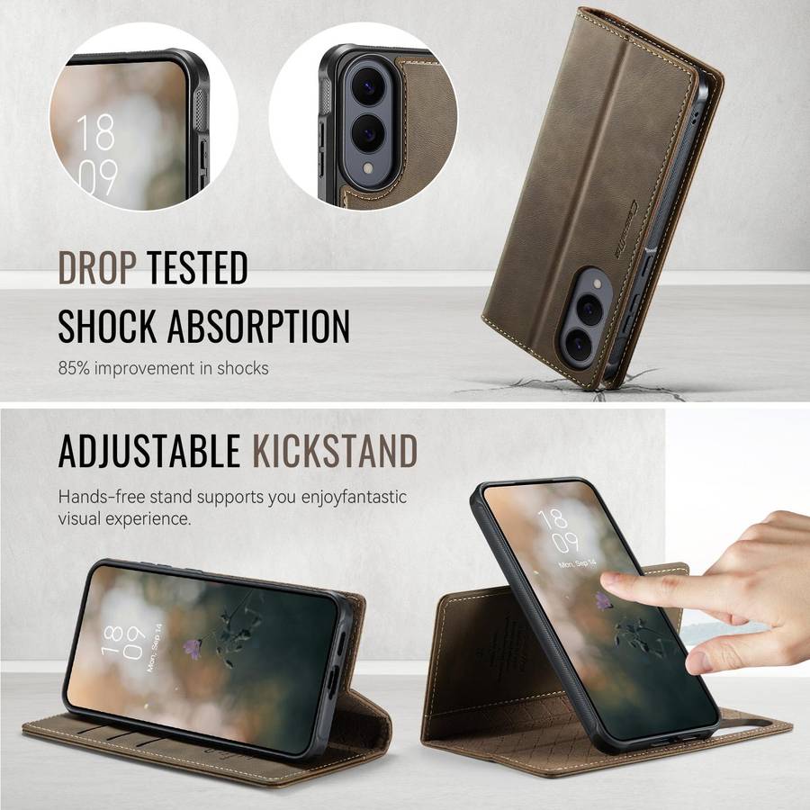 For Samsung Galaxy S25 Edge 5G CaseMe C49 Magnetic RFID Blocking Detachable Wallet Le ... (Coffee)