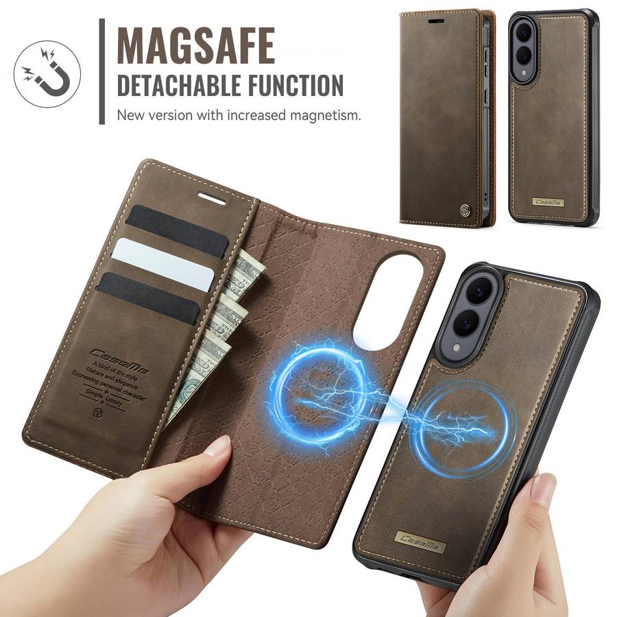 For Samsung Galaxy S25 Edge 5G CaseMe C49 Magnetic RFID Blocking Detachable Wallet Le ... (Coffee)