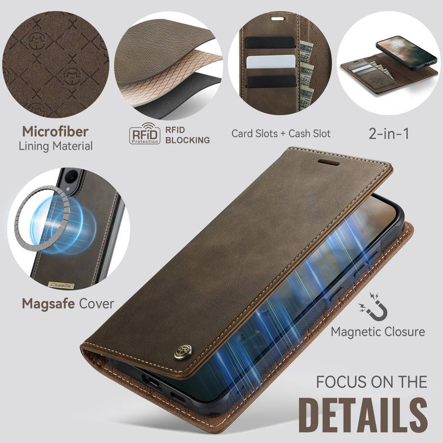 For Samsung Galaxy S25 Edge 5G CaseMe C49 Magnetic RFID Blocking Detachable Wallet Le ... (Coffee)