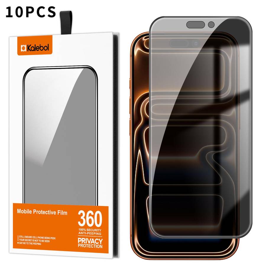 For iPhone 17 Pro 10pcs Kalebol High-Aluminum Screen-Printed Full-Coverage Black-Border Privacy Te