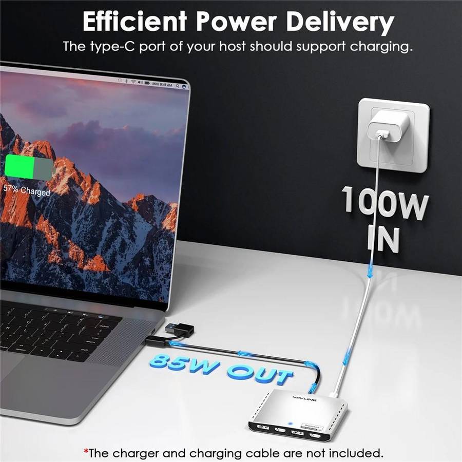 WAVLINK UG7501DH 85W Upstream Charging 2DP + 2HD Converter 4K / 8K Display Adapter