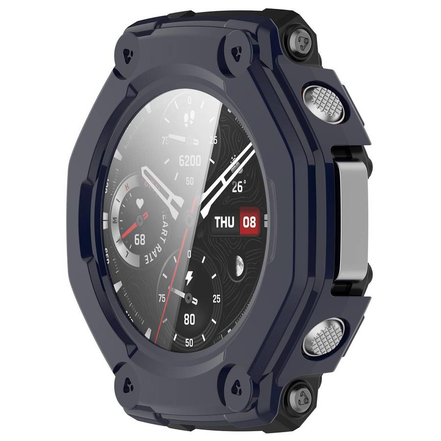For Amazfit T-Rex 3 Tempered Film Integrated PC Watch Protective Cover(Ink Blue)