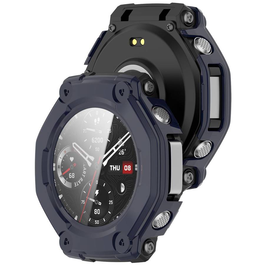 For Amazfit T-Rex 3 Tempered Film Integrated PC Watch Protective Cover(Ink Blue)