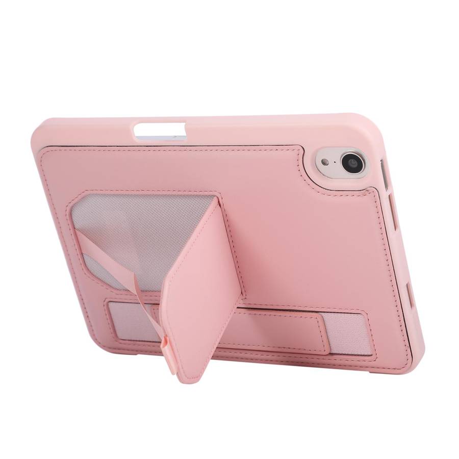 For iPad mini 2024 / mini 6 Hand Grip Holder Tablet Case with Pen Slot(Pink)