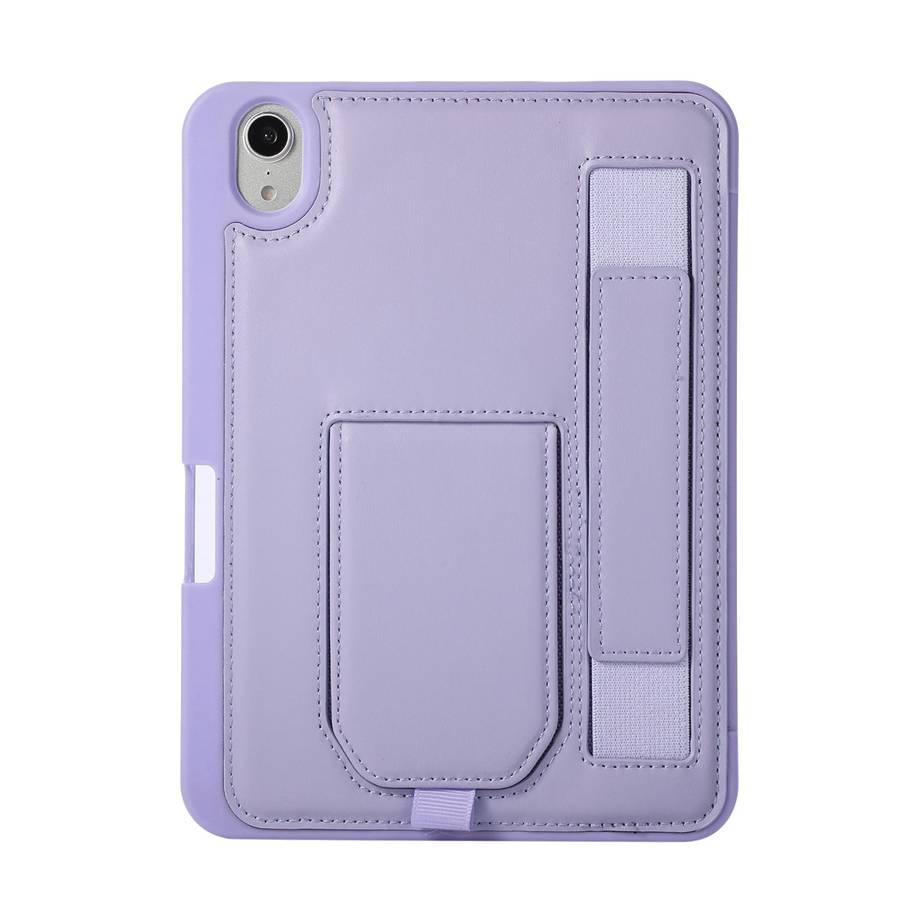 For iPad mini 2024 / mini 6 Hand Grip Holder Tablet Case with Pen Slot(Light Purple)