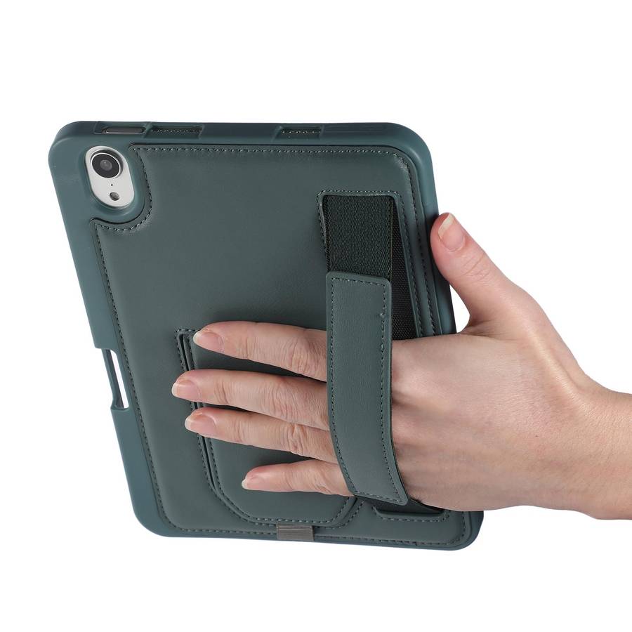 For iPad mini 2024 / mini 6 Hand Grip Holder Tablet Case with Pen Slot(Dark Night Green)