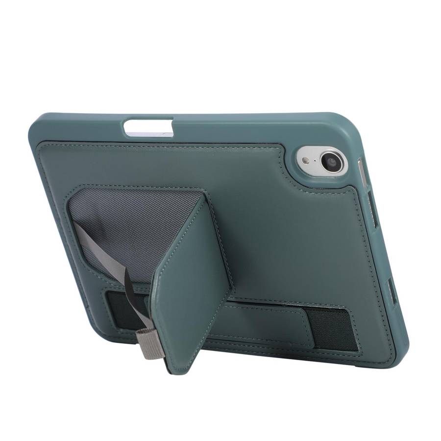 For iPad mini 2024 / mini 6 Hand Grip Holder Tablet Case with Pen Slot(Dark Night Green)