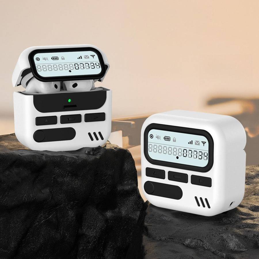 For AirPods 4 Retro Pager Style Earphone Protective Cover with Metal Chain(White)