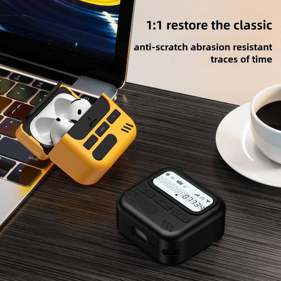 For AirPods 4 Retro Pager Style Earphone Protective Cover with Metal Chain(White)