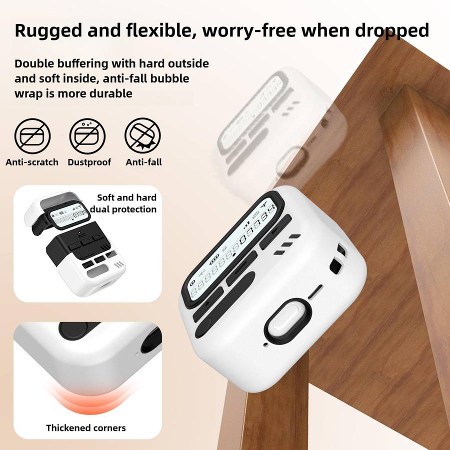 For AirPods 4 Retro Pager Style Earphone Protective Cover with Metal Chain(White)
