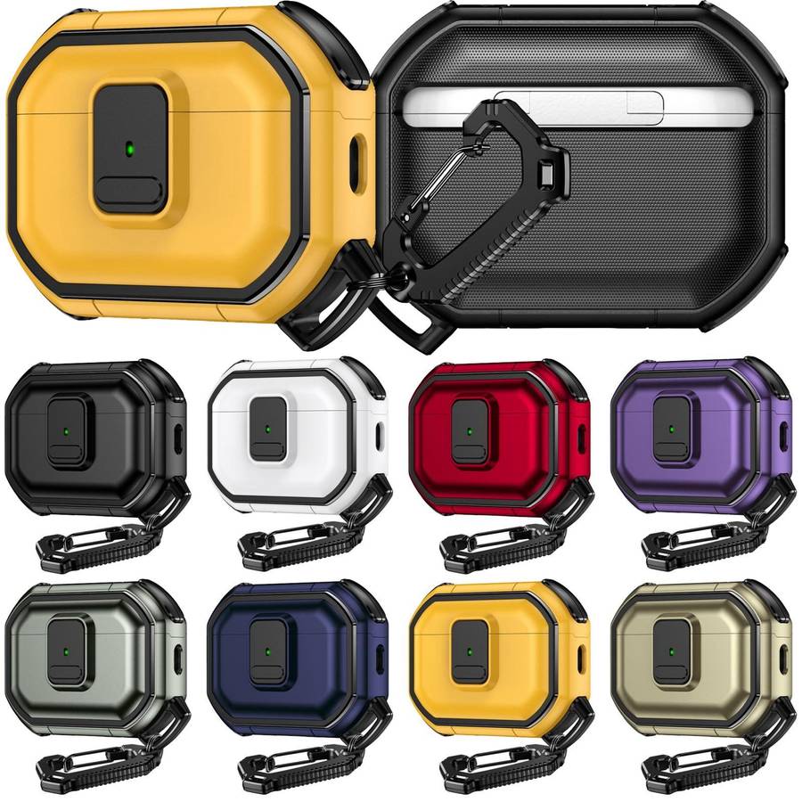 For AirPods Pro 2 Snap-Lock Shockproof PC Headphone Cover with Carabiner(Army Green)