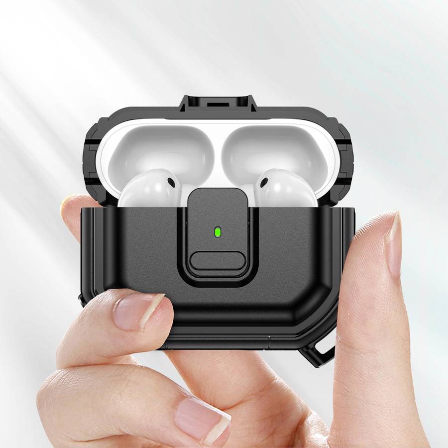 For AirPods Pro 2 Snap-Lock Shockproof PC Headphone Cover with Carabiner(Army Green)