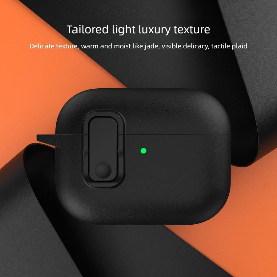 For AirPods 4 Grained Leather Look TPU Earphone Cover with Ring Hook(Mountain Ridge Green)