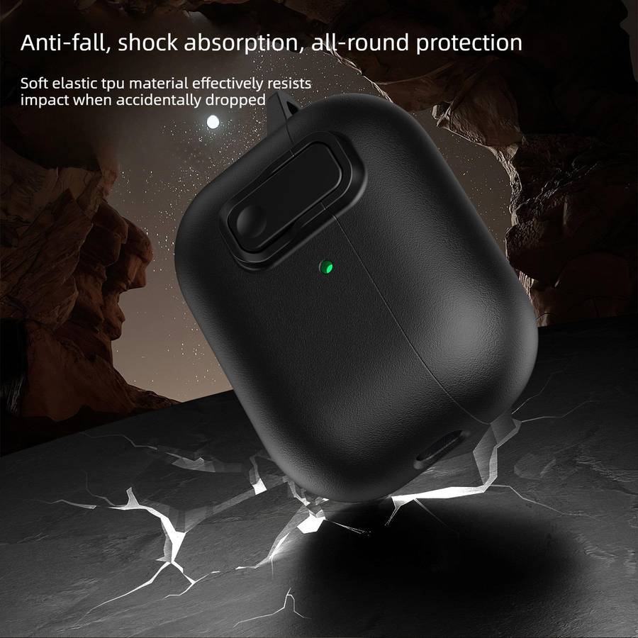 For AirPods 4 Grained Leather Look TPU Earphone Cover with Ring Hook(Mountain Ridge Green)