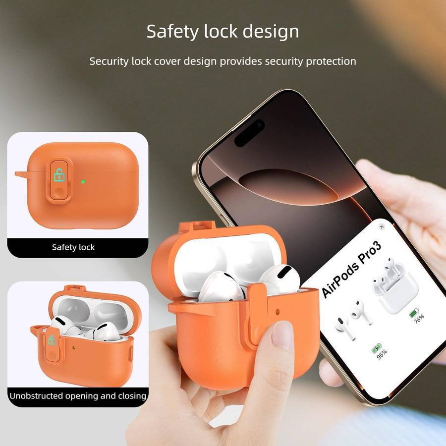For AirPods 4 Grained Leather Look TPU Earphone Cover with Ring Hook(Mountain Ridge Green)