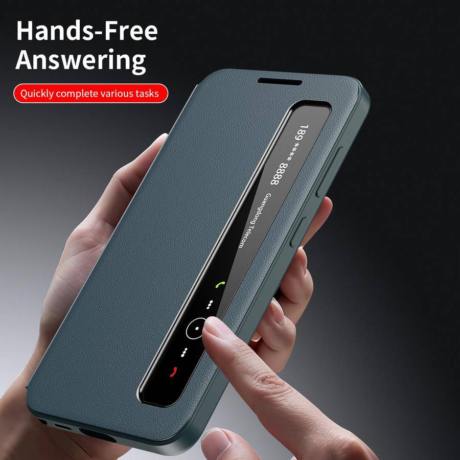 For Samsung Galaxy S26 Ultra 5G Smart View Window Leather Phone Case(Green)