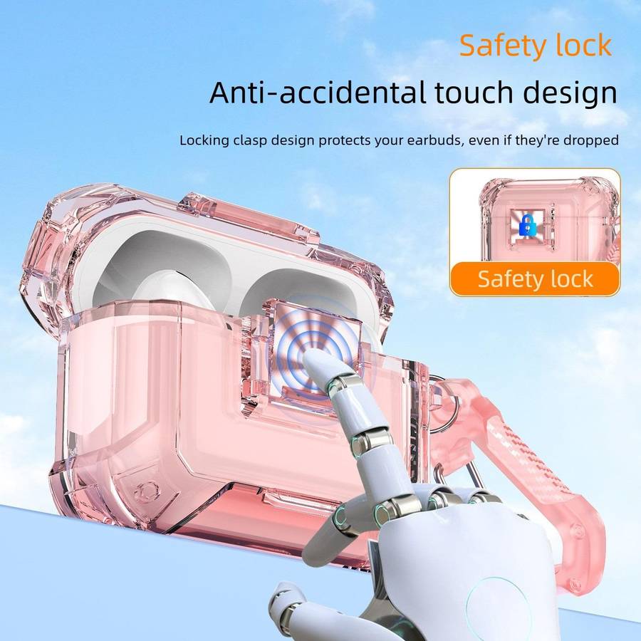 For AirPods Pro 3 Transparent Snap Lock Shockproof TPU Earphone Cover wit ... (Transparent Orange)