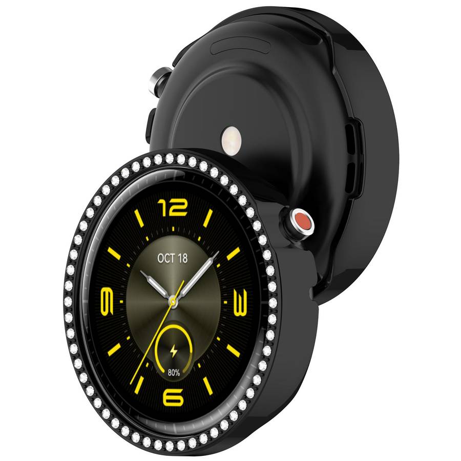 For Honor Watch Fit Vitaly Single Row Diamond Half Coverage Hollow PC Watch Protective Case(Black)
