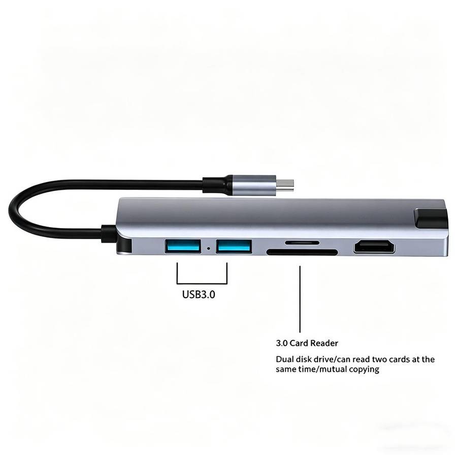 HC-75LC 4K HD PD100W Charging Gigabit Ethernet 7 in 1 USB-C Hub with USB 3.0 SD / TF Card Reader