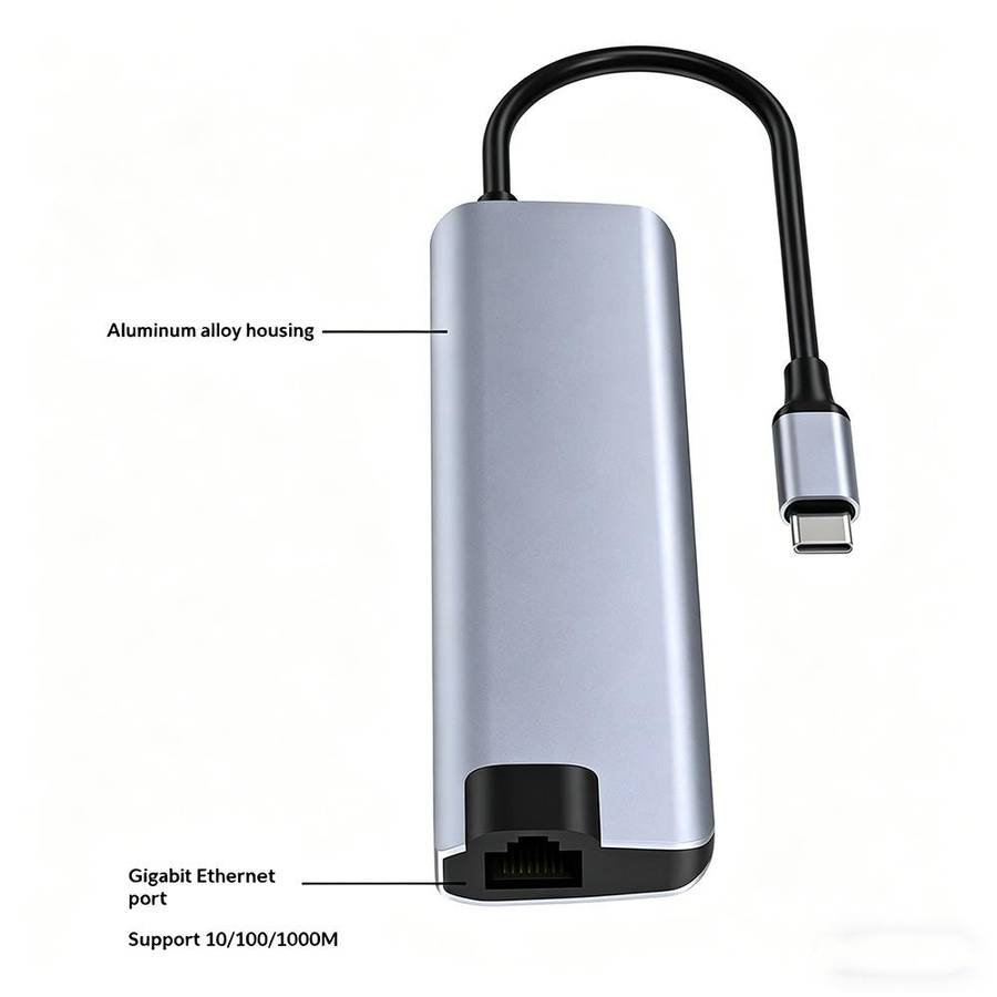 HC-75LC 4K HD PD100W Charging Gigabit Ethernet 7 in 1 USB-C Hub with USB 3.0 SD / TF Card Reader