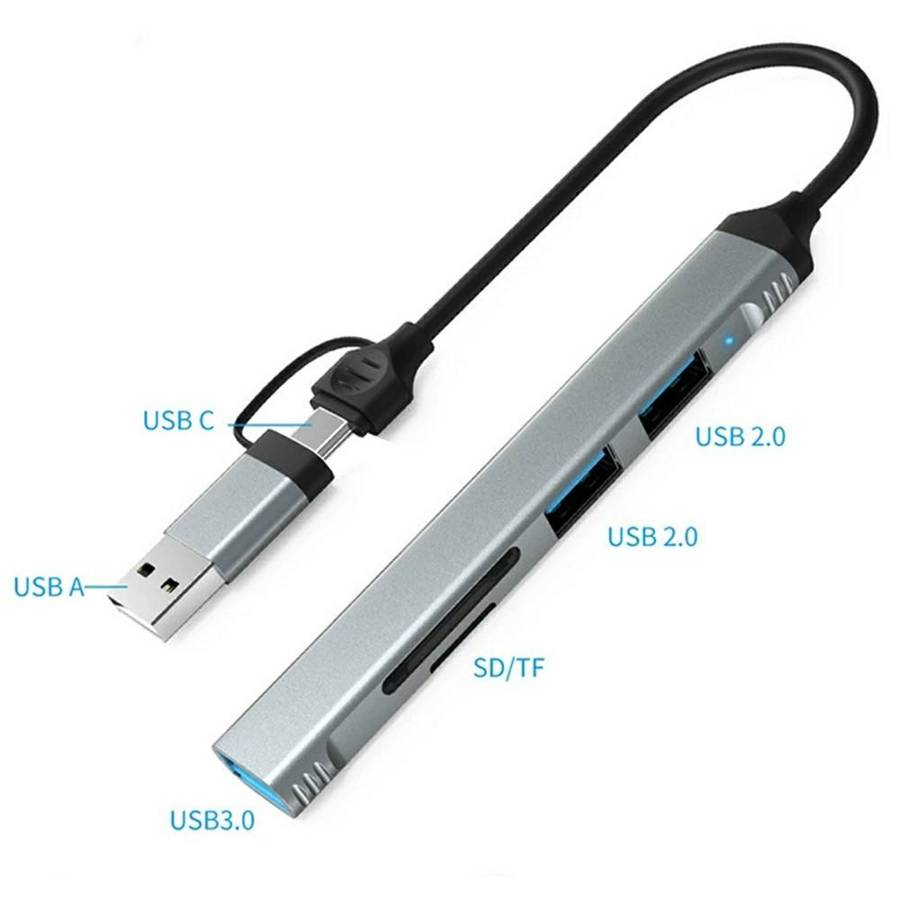 HC-77A USB-C / USB-A to USB 3.0 / 2.0 SD TF Card Reader 5 in 1 Aluminum Alloy Expansion Hub