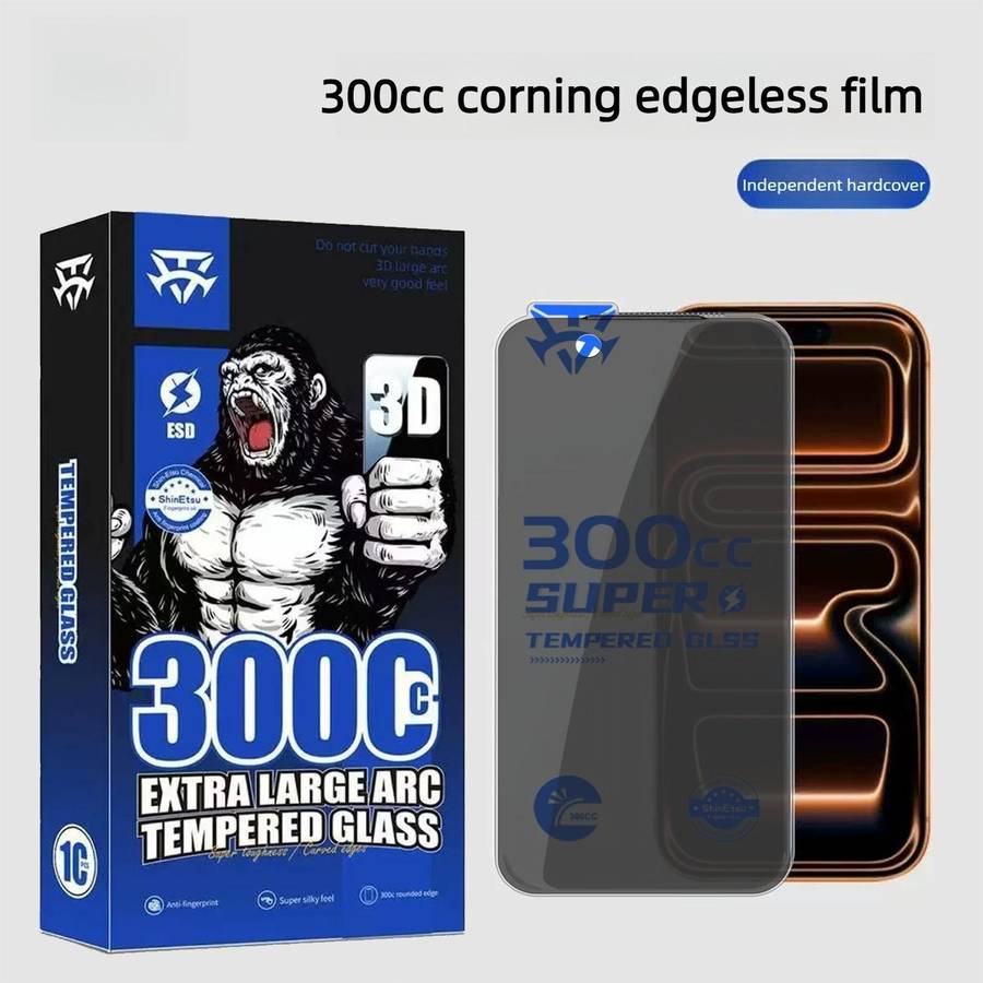 For iPhone 16 Pro Max 10pcs 300CC Large Arc Antistatic Corning Gorilla Privacy Tempered Glass Film