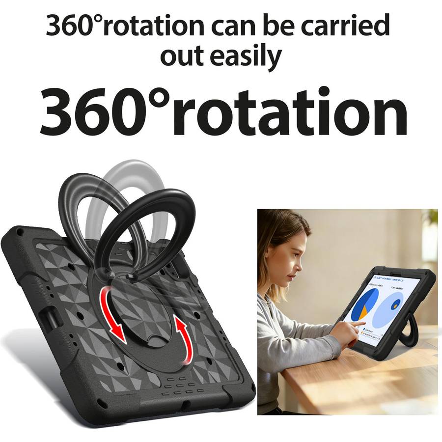 For iPad 2026 / 2025 / Air 11 2026 / 2025 Magic Ring Rotation Holder Shockproof Tablet ... (Black)